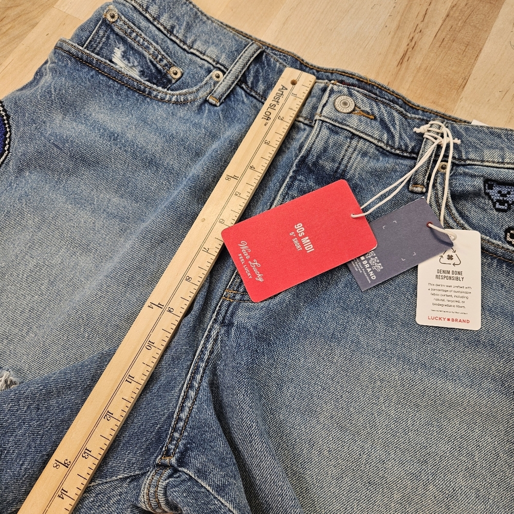 Grateful Dead x Lucky Brand NWT Womens 90s Midi Jean Shorts Sz 14/32 Embroidered - Picture 7 of 9